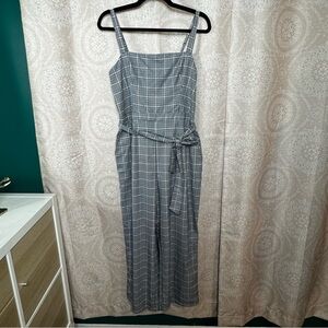 Abercrombie & Fitch Navy Yellow Checkered Plaid Sleeveless Jumpsuit w/ Tie Waist